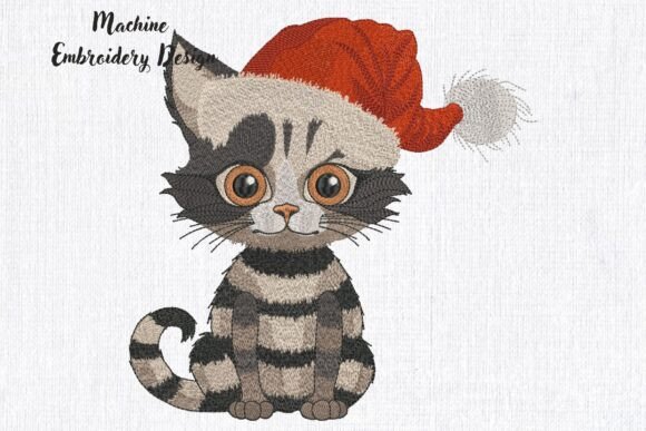 Christmas Cute Striped Cat in Santa Hat Embroidery Review