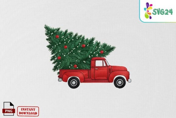 Christmas Truck Tree Embroidery Art PNG Review for Real Projects