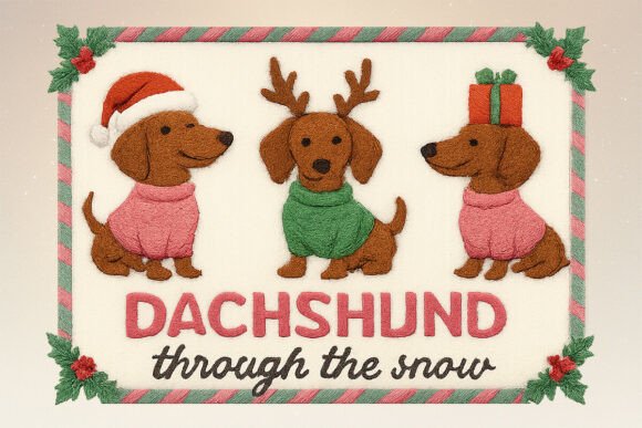 Faux Embroidery Dachshund Christmas PNG: A Retro Holiday Design Review