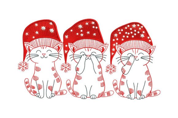 Festive Cats in Santa Hats: A Charming Embroidery Design for Seasonal Creations