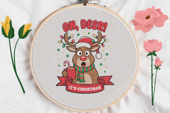 Funny Christmas Cute Reindeer: A Playful Embroidery Design for Boutique Apparel