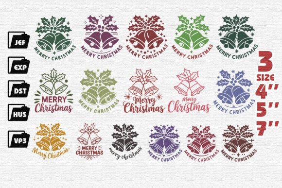 Set of 15 Merry Christmas Embroidery Designs